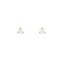Tiny pearl studs in 14k yellow gold on a white background by Camille Jewelry