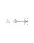 Tiny pearl studs in 14K white gold side view on a white background by Camille Jewelry
