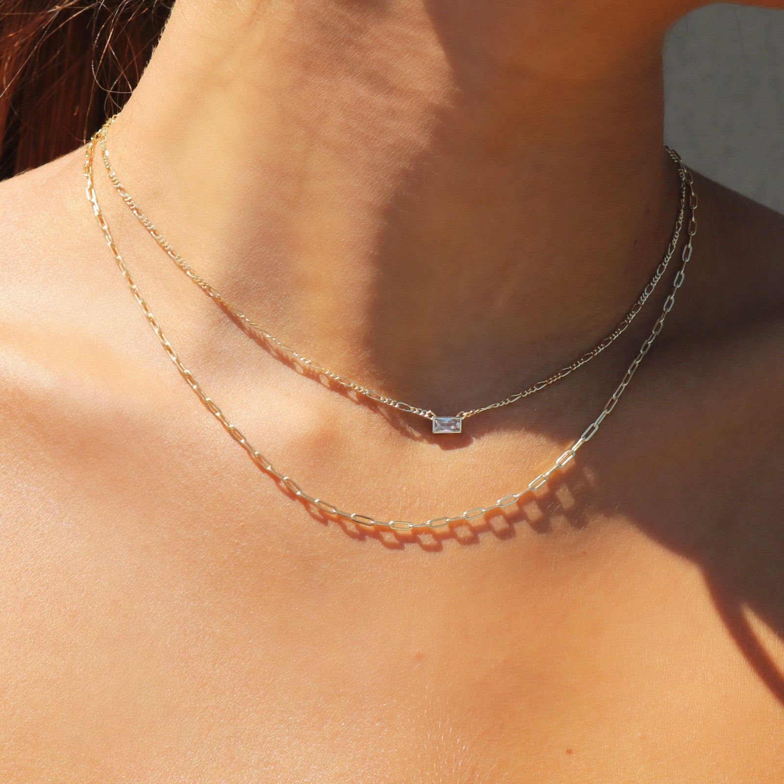 Woman wearing the Vermeil Gold Chain Layers Necklace
