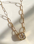 Solid 14K gold cable chain moissanite necklace with square Asscher pendant- Camille Jewelry