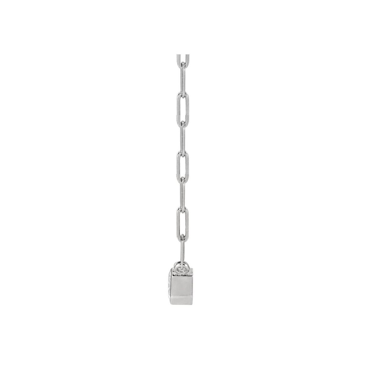 Asscher Cut Moissanite Pendant Necklace in 14K white Gold side view on a white background- Camille Jewelry