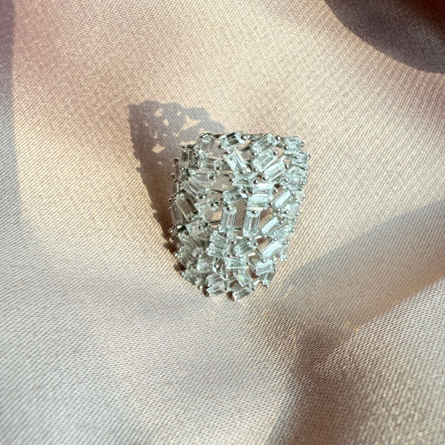Baguette Sterling Silver Cocktail Ring – Luxury Statement Jewelry - Camille Jewelry