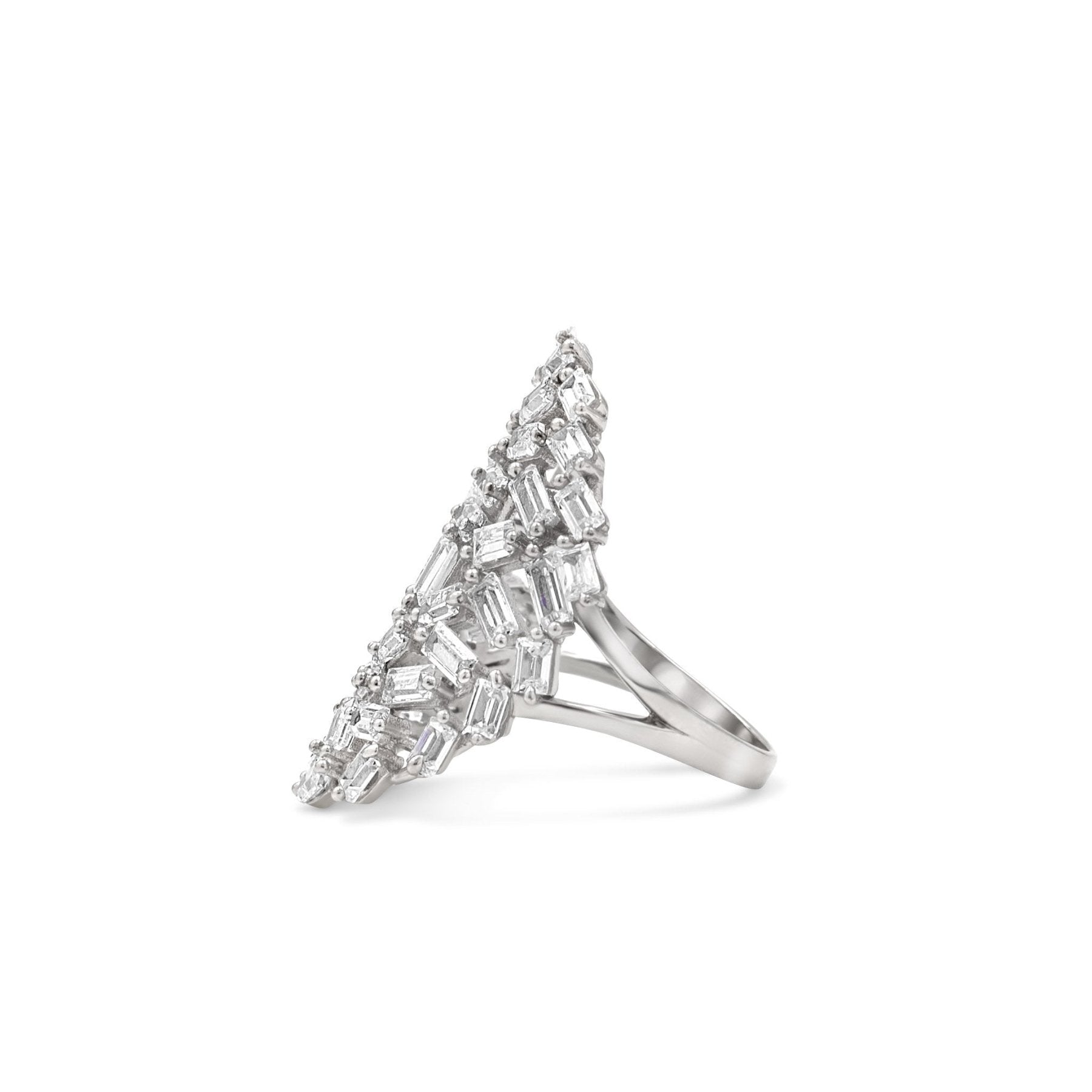 Baguette Sterling Silver Cocktail Ring – Luxury Statement Jewelry - Camille Jewelry
