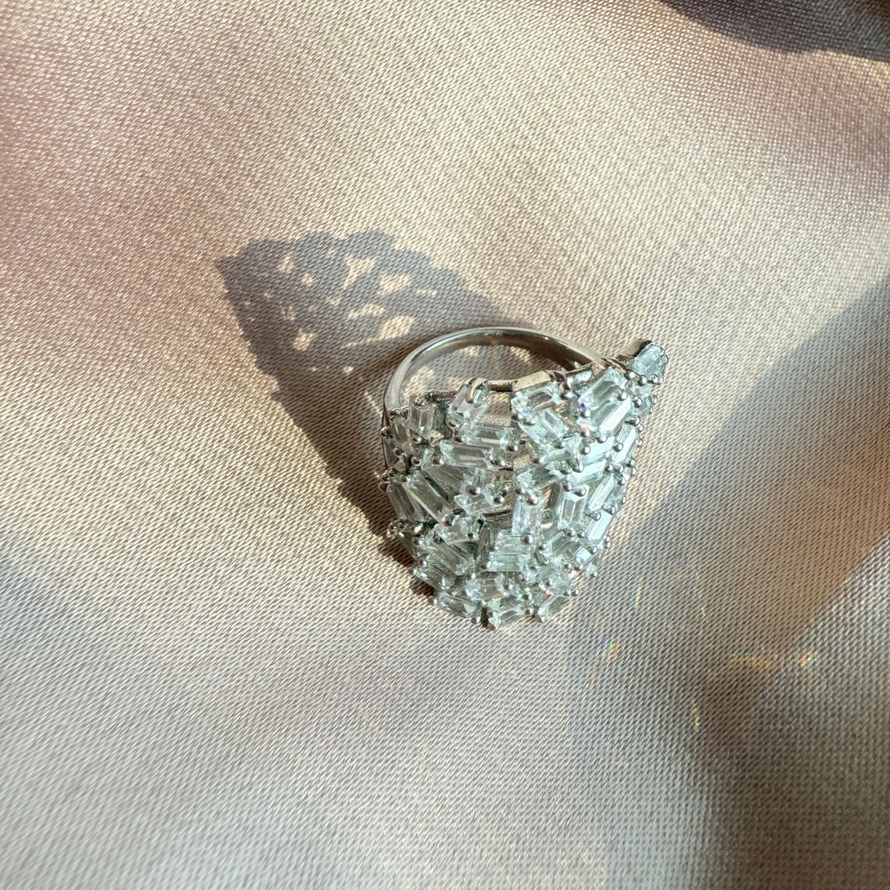 Baguette Sterling Silver Cocktail Ring – Luxury Statement Jewelry - Camille Jewelry