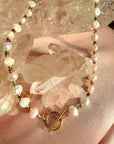 Beaded Pearl Necklace with Gold Filled Beads and Rainbow Rondelles - Camille Jewelry