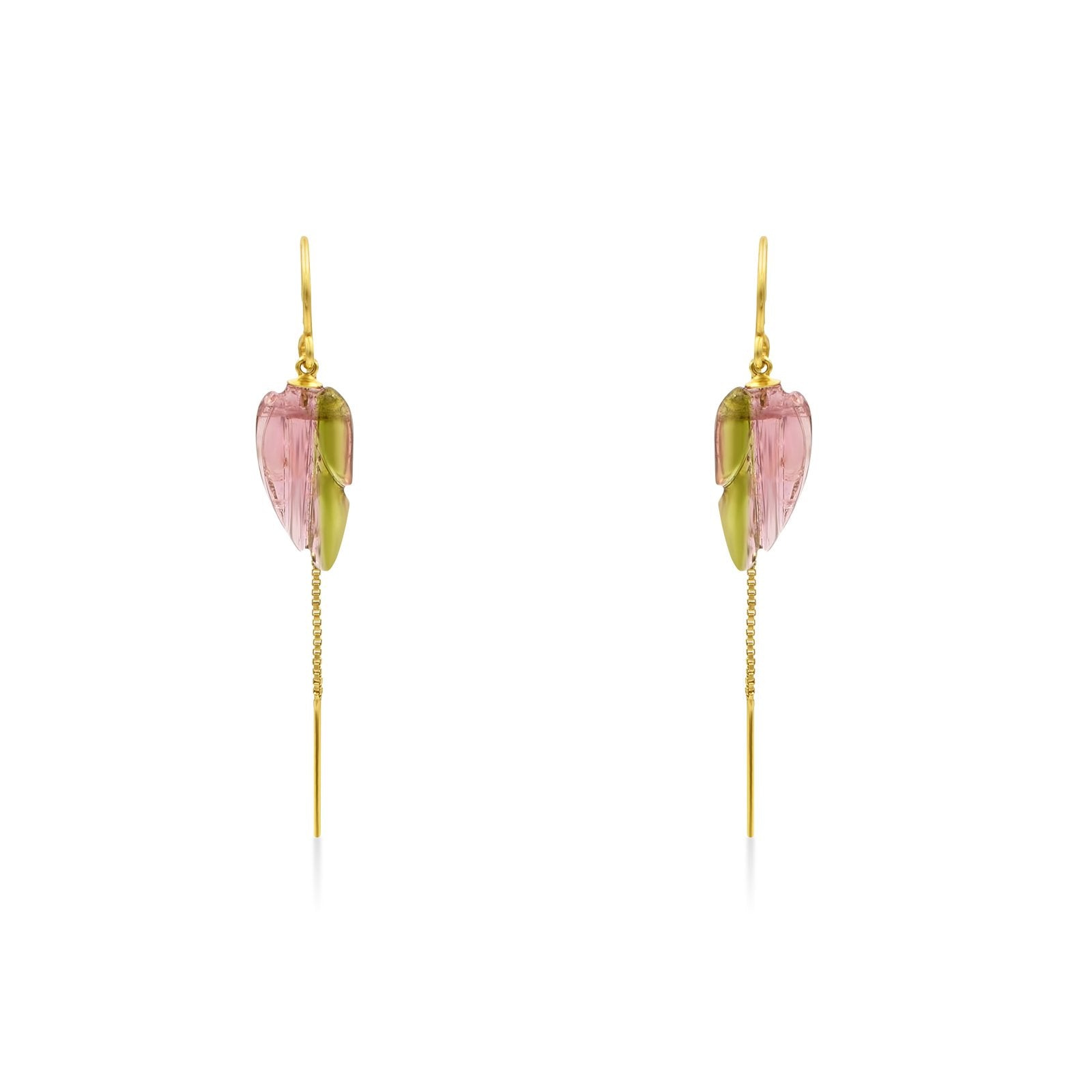 Carved Pink Tourmaline Earrings - One Of A Kind - Camille Jewelry