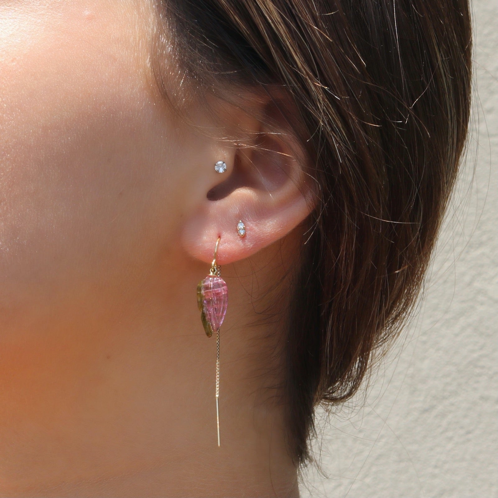 Carved Pink Tourmaline Earrings - One Of A Kind - Camille Jewelry