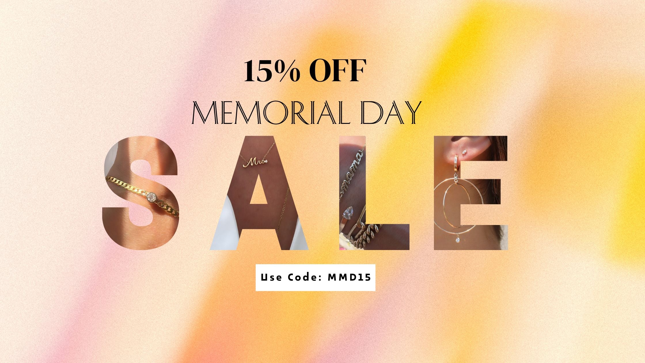 Camille Jewelry Memorial Day sale 15% off banner online
