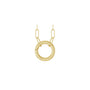 Circle charm holder necklace in 14K yellow gold with a hinged ring pendant on a white background by Camille Jewelry