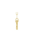 Circle charm holder necklace in 14K yellow gold with a hinged ring pendant on a white background in a side view by Camille Jewelry