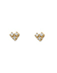 Small Diamond Stud Earrings – 14K Yellow Gold Mini Trio Diamond on a white background by Camille Jewelry