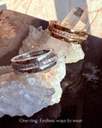 Insert Ring Convertible Pavé Gold and silver Plated Band on a quartz display - Camille Jewelry