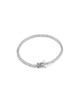 Silver Tennis CZ Bracelet with box and tongue closure On white background- Camille Jewelry