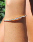 Model wearing Classic Prong Silver Tennis Bracelet - Camille Jewelry