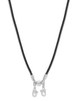 Black cord strap necklace lanyard with silver plating on a white background - Camille Jewelry