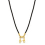 Black cord strap necklace lanyard with gold plating on a white background - Camille Jewelry