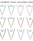 A variety of colors and length of strap corded necklace lanyards that are unisex featured on a white background