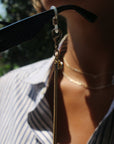 Convertible Snake Chain Necklace For Eyewear on model- Camille Jewelry