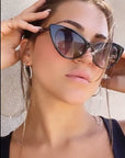 Convertible Station Chain Glasses Holder For Neck Jewelry on model with glasses - Camille Jewelry
