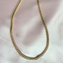 !4K Gold Filled Curb Chain Link Necklace on soft pink cloth- Camille Jewelry