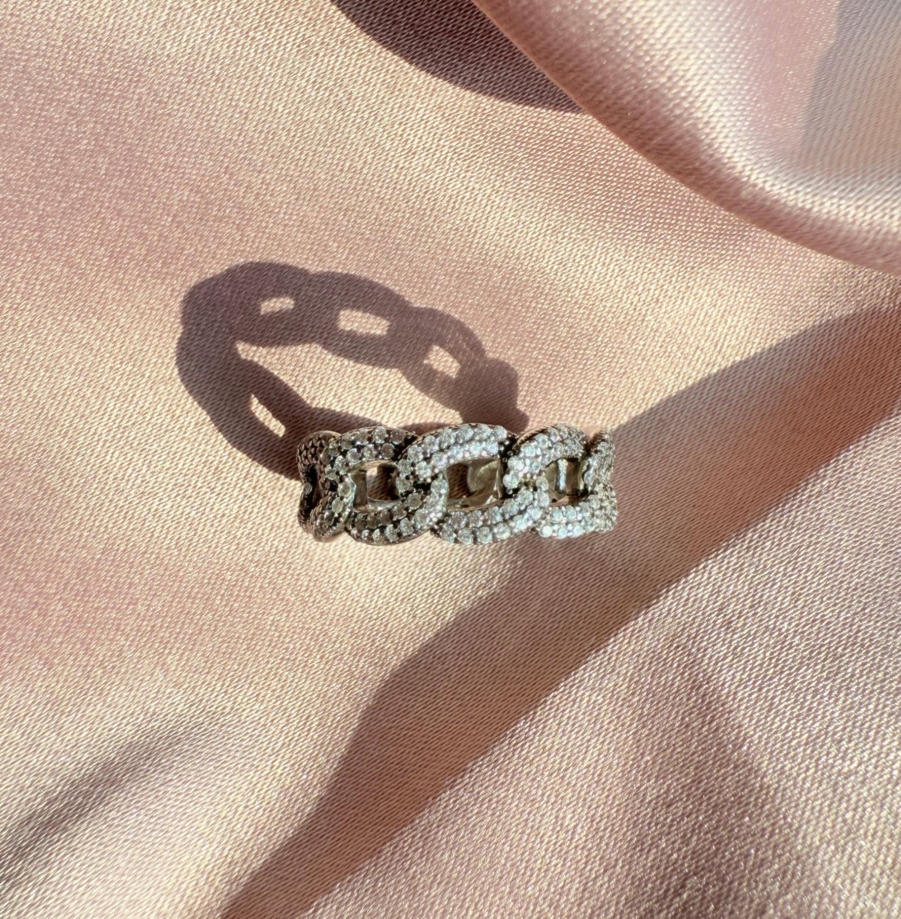 Curb Chain Pavé Ring – Sterling Silver Semi - Fine Statement Jewelry - Camille Jewelry