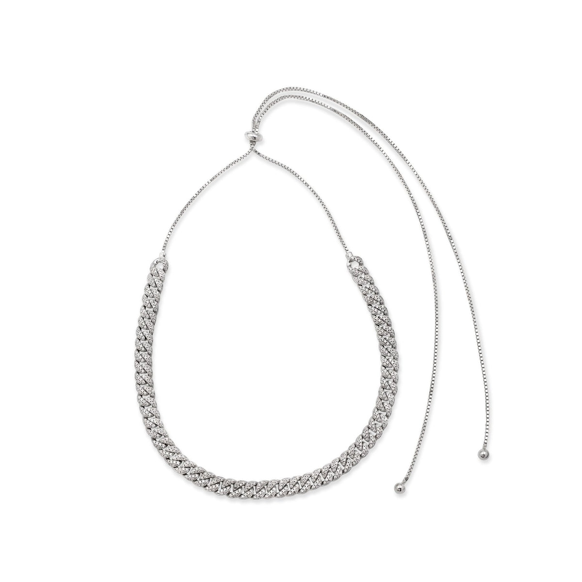 Sterling Silver Pave Curb Link Chain Necklace on a white background –Camille Jewelry