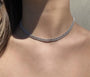 Sterling Silver Pave Curb Link Chain Necklace worn as a choker style on a models neck–Camille Jewelry