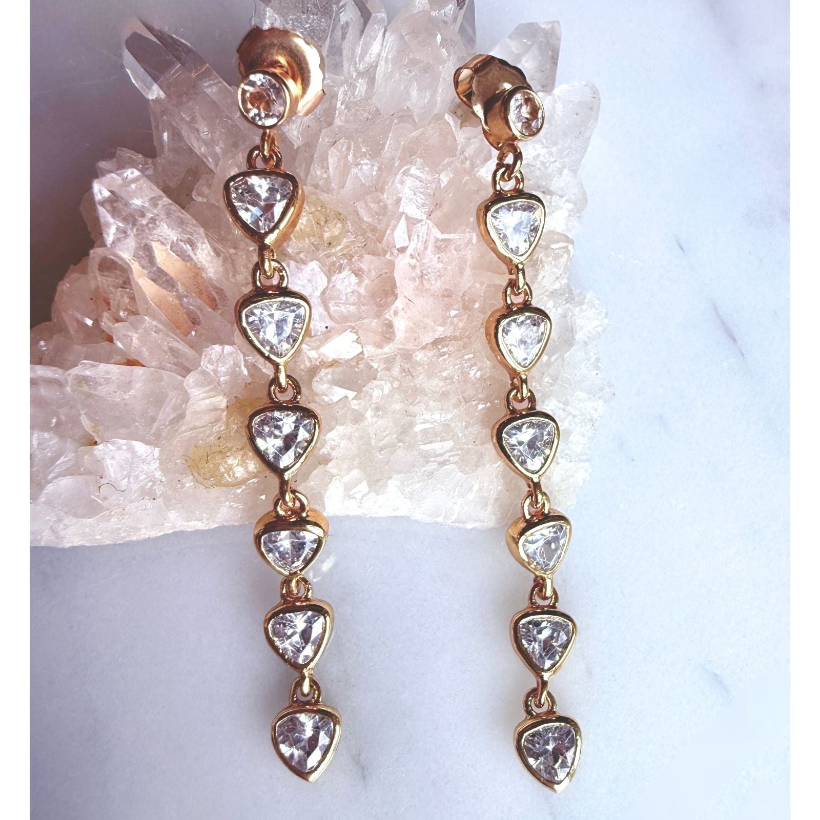 Dangle Earrings – Linear Design with Trillion Stones - Camille Jewelry