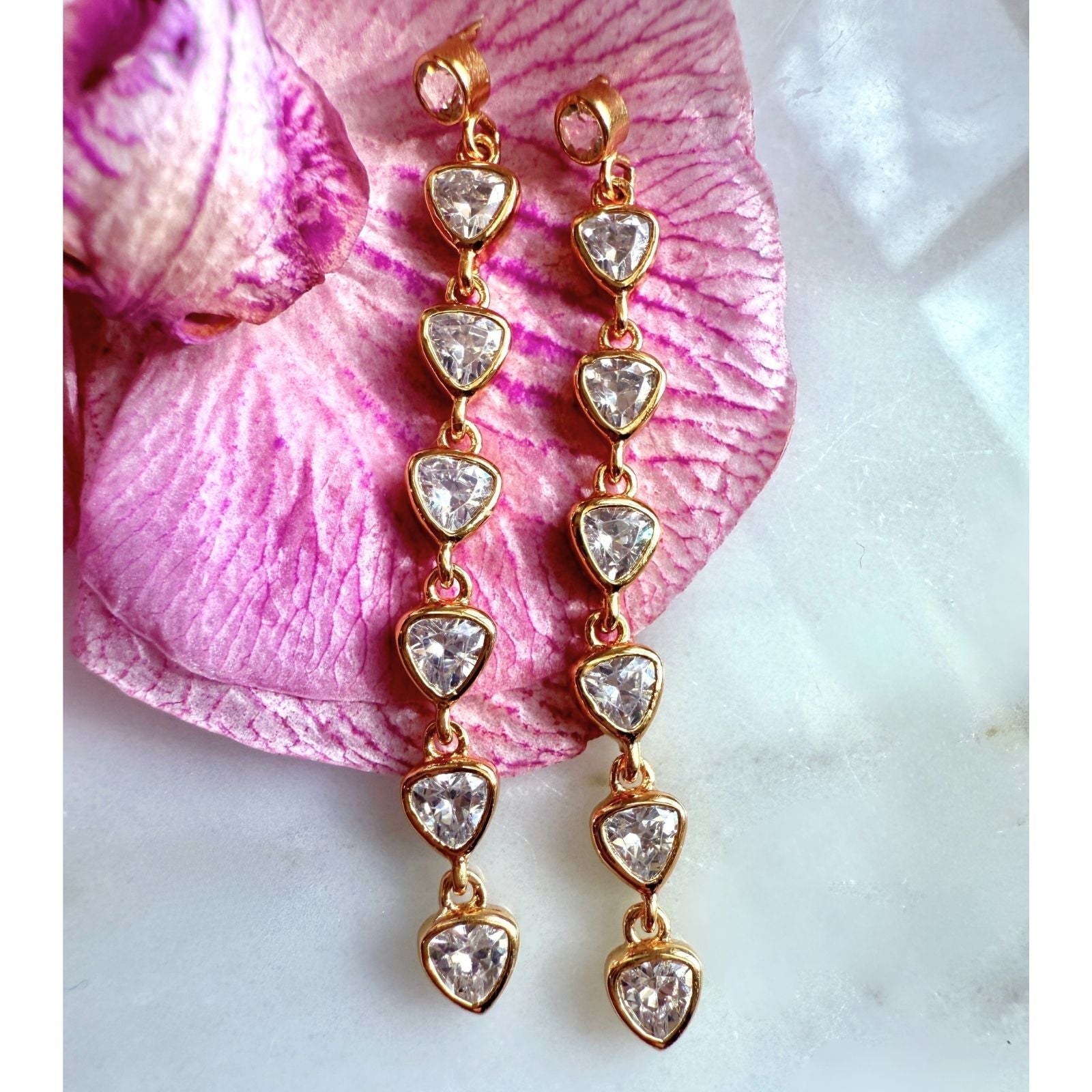 Dangle Earrings – Linear Design with Trillion Stones - Camille Jewelry
