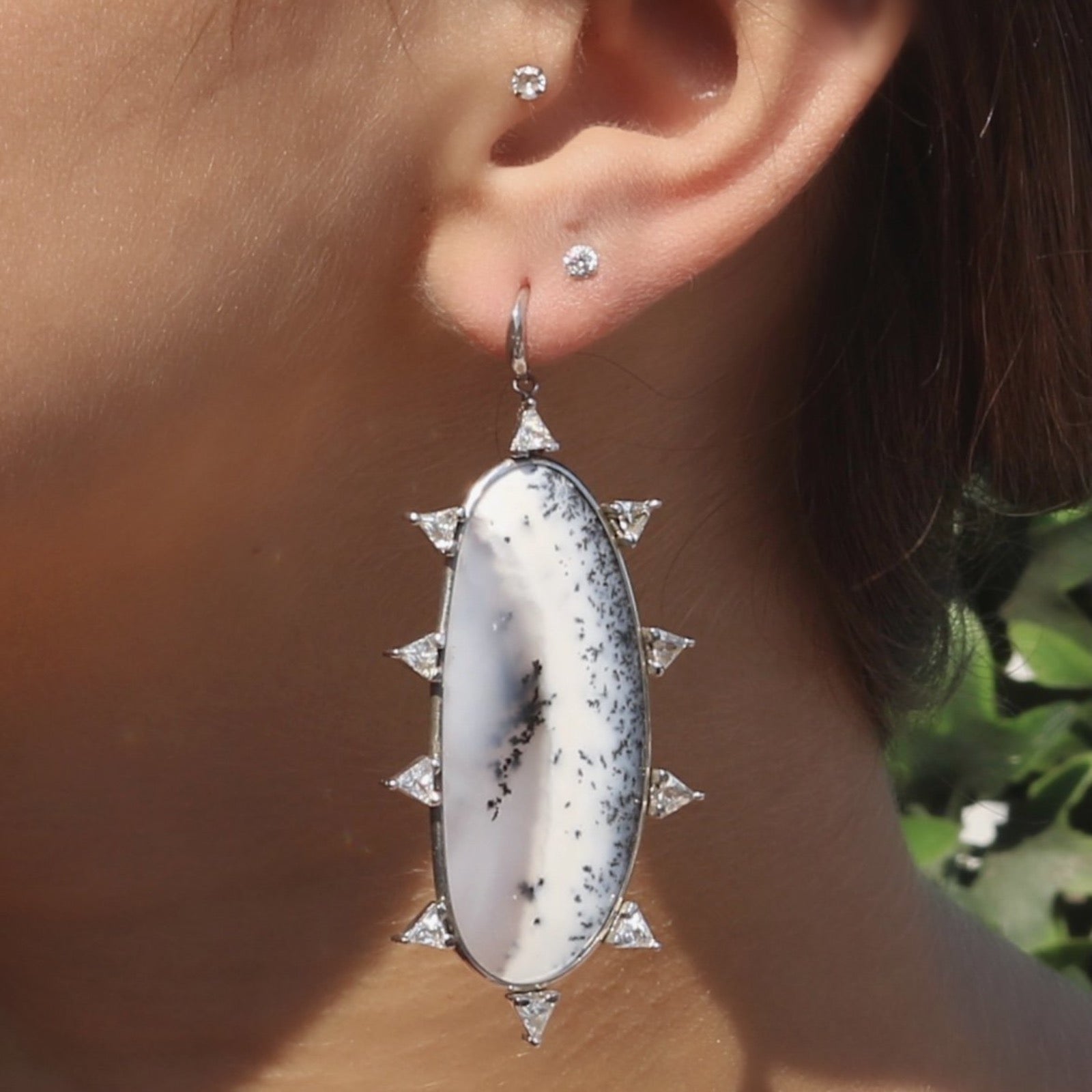 Dendritic Opal Earrings | Starburst Statement Gemstone Jewelr - Camille Jewelry