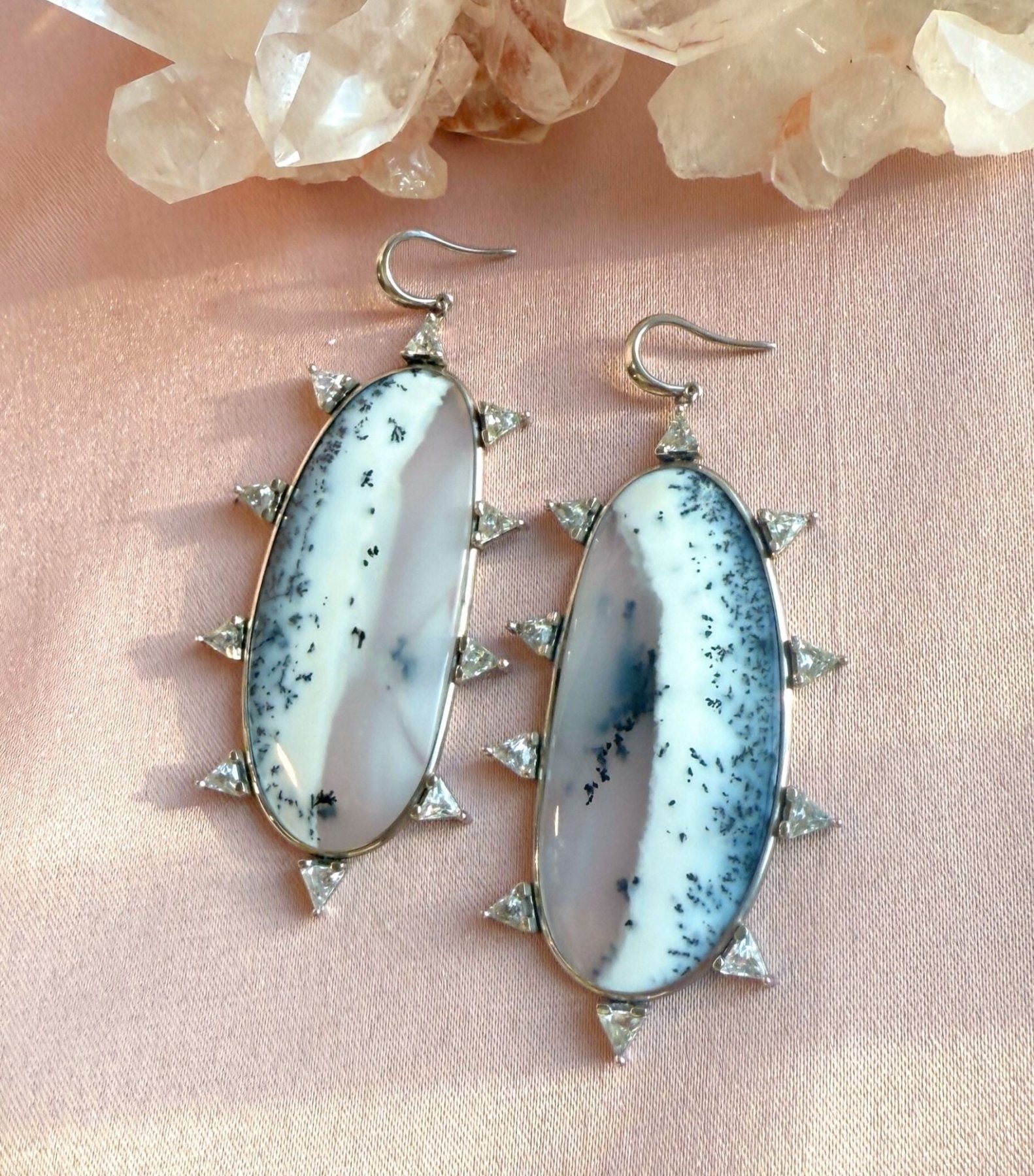 Dendritic Opal Earrings | Starburst Statement Gemstone Jewelr - Camille Jewelry