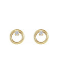 14k yellow gold Diamond Accent Circle Stud Earrings on white background- Camille Jewelry