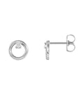 14k white gold Diamond Accent Circle Stud Earrings side view on white background- Camille Jewelry