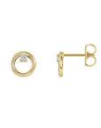 14k yellow gold Diamond Accent Circle Stud Earrings side view on white background - Camille Jewelry