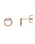 14k rose gold Diamond Accent Circle Stud Earrings side view in a white background- Camille Jewelry