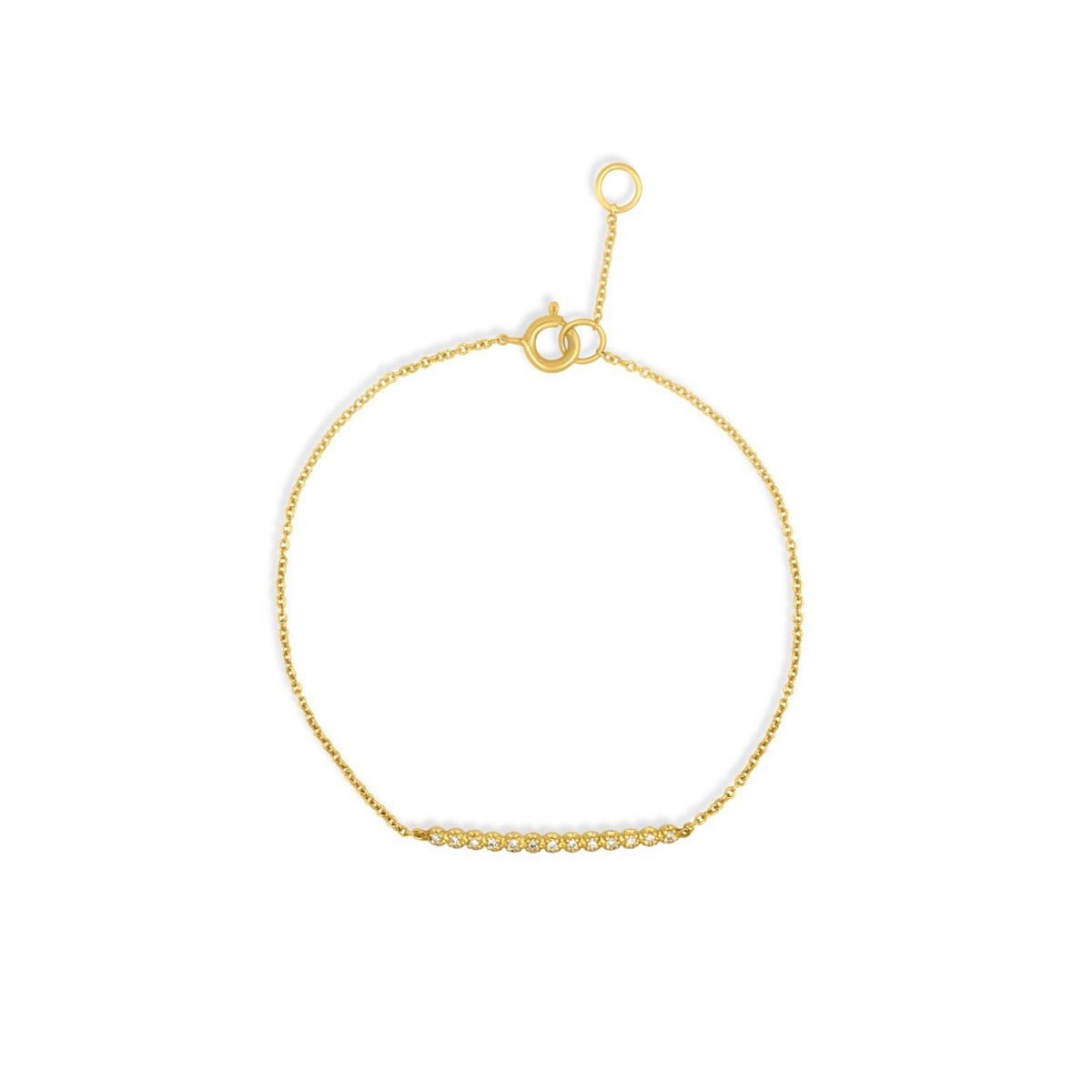 Diamond Bar Bracelet – 14K Yellow Gold Pavé Fine Jewelry on a white background - Camille Jewelry