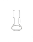 Diamond charm holder necklace in 14K white gold with a pavé set hinged clip on a paperclip chain on a white background by Camille Jewelry