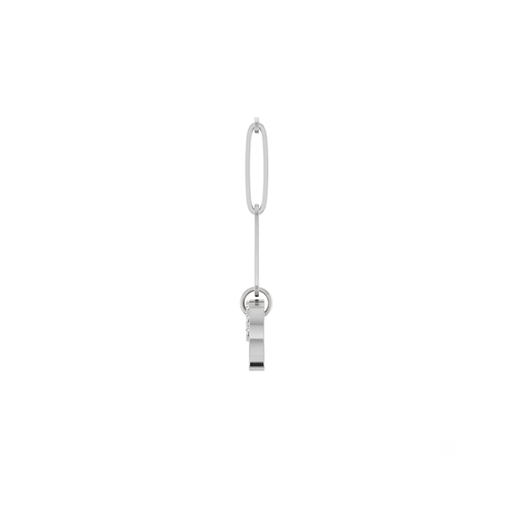 Diamond charm holder necklace in 14K yellow gold with a pavé set hinged clip on a paperclip chain on a white background side view by Camille Jewelry