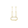 Diamond charm holder necklace in 14K yellow gold with a pavé set hinged clip on a paperclip chain on a white background by Camille Jewelry