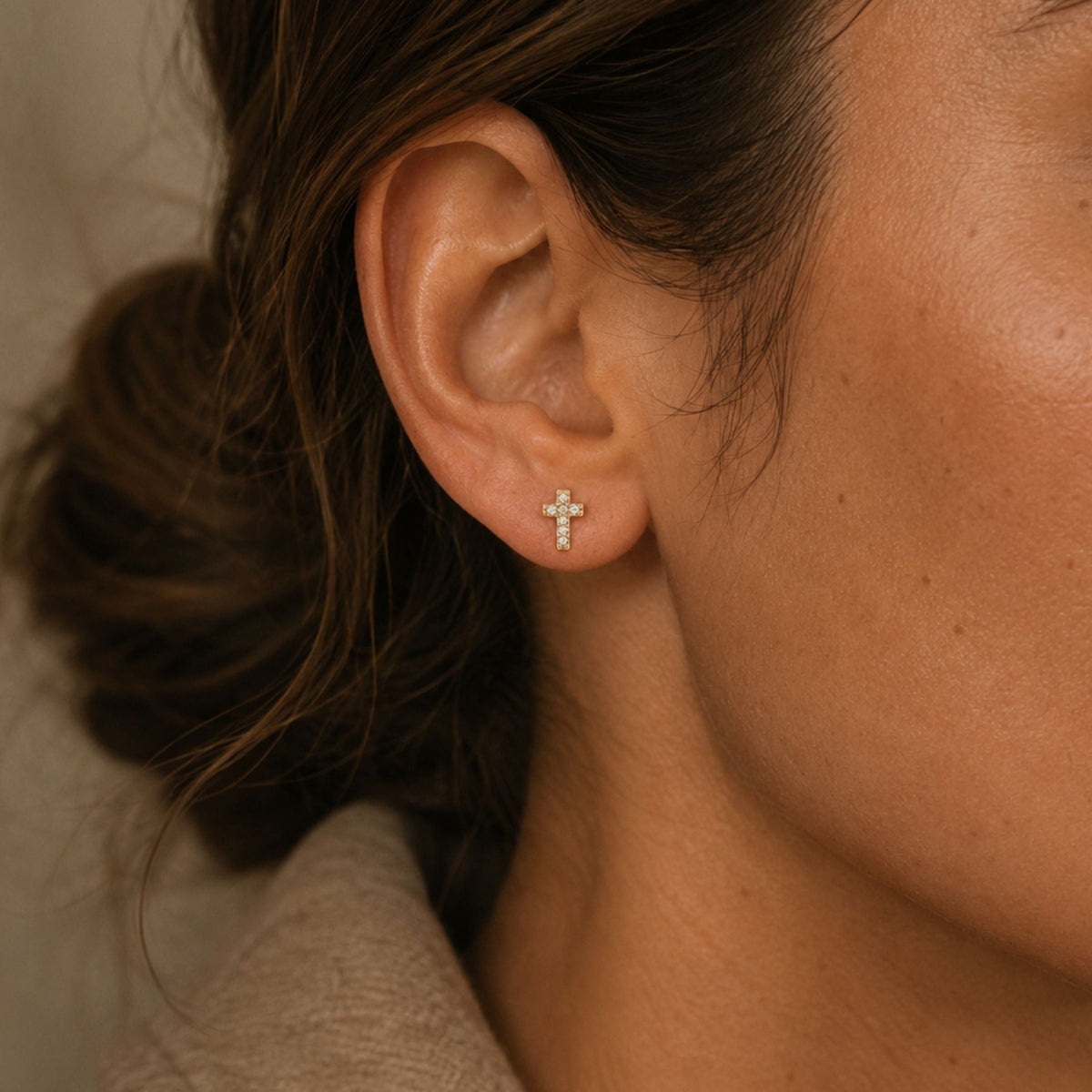 Diamond Cross Stud Earrings – Gold Fine Jewelry - Camille Jewelry