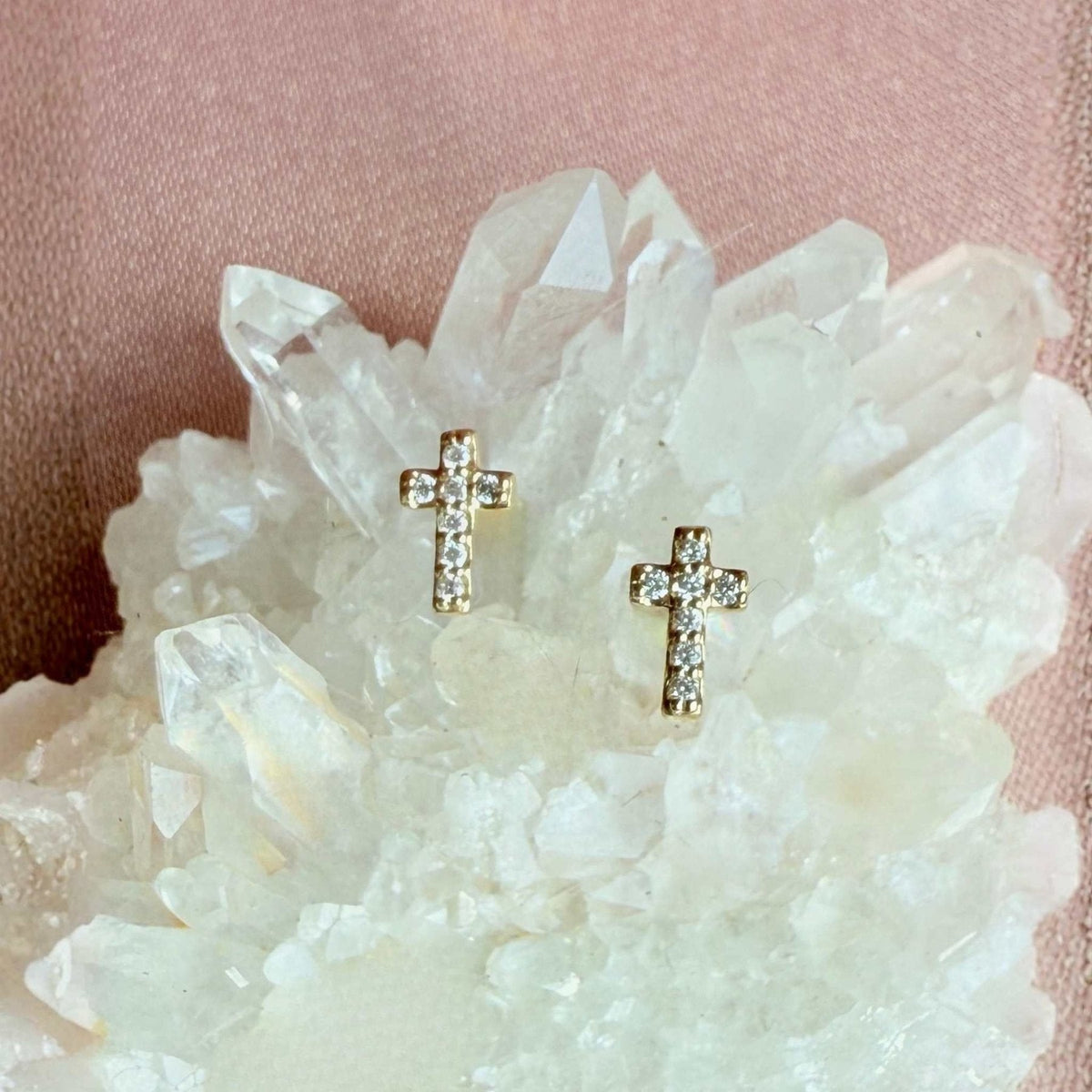 Diamond Cross Stud Earrings – Gold Fine Jewelry - Camille Jewelry
