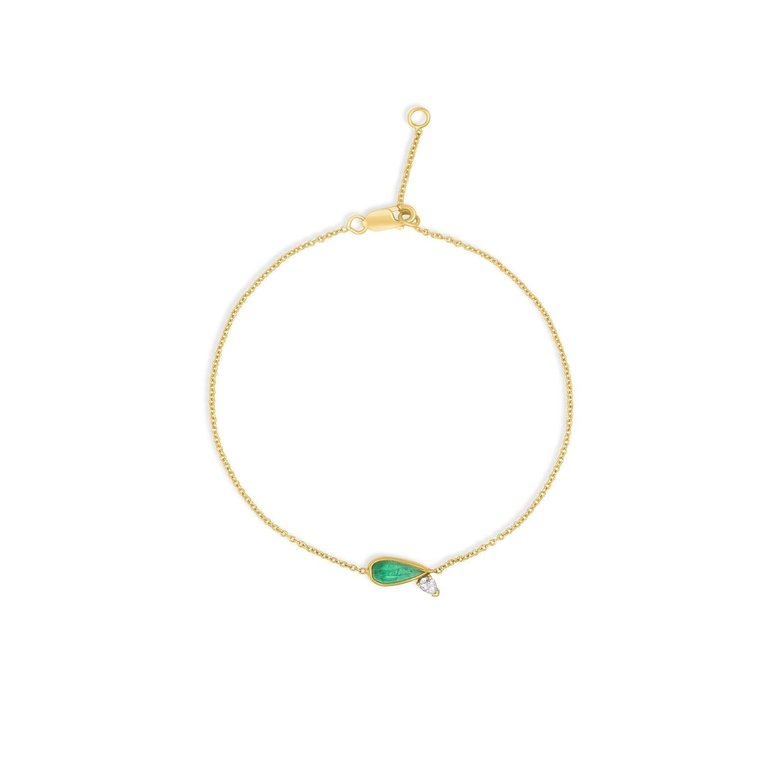 Diamond Emerald Bracelet – 14K Gold pear shaped Jewelry on a white background - Camille Jewelry