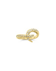 Diamond hook ring in solid 14K yellow gold with pavé set diamonds on a white background by Camille Jewelry