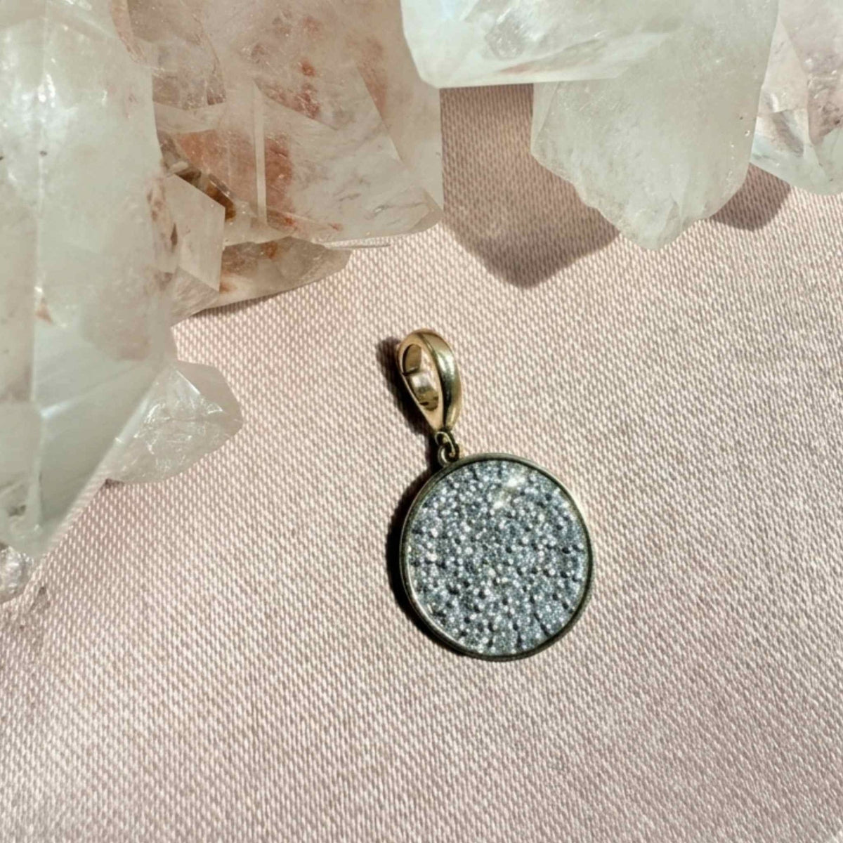 Diamond Pavé Disc Charm in Solid 14K Gold - Camille Jewelry