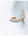 14K yellow gold Small Diamond Hoops On Display- Camille Jewelry