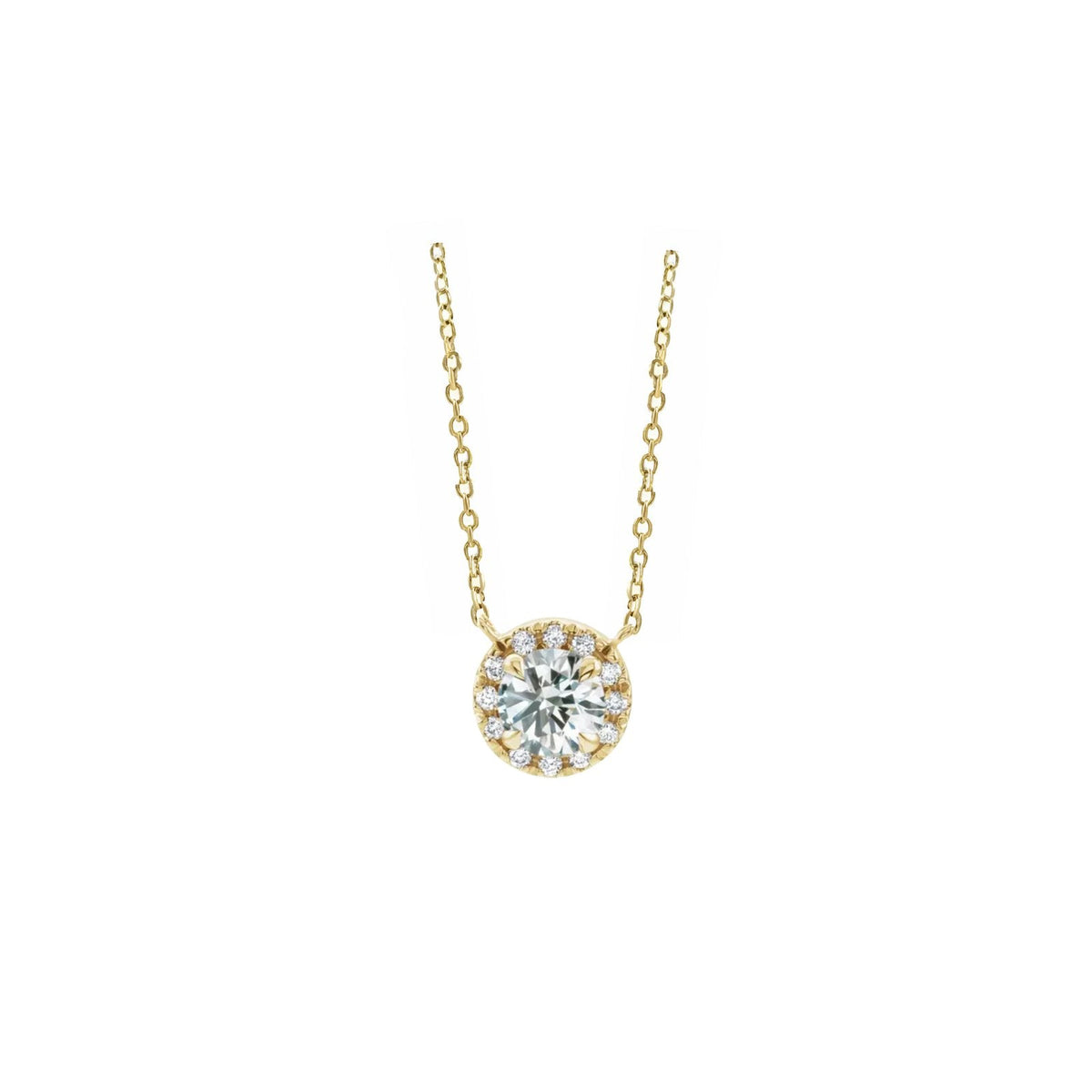 Diamond Solitaire Necklace, French Set Halo Design - Camille Jewelry