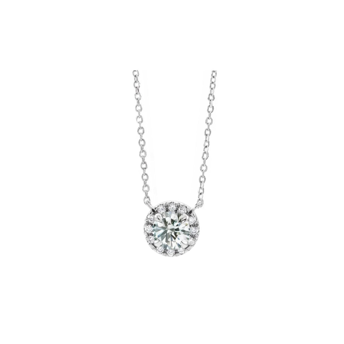 Diamond Solitaire Necklace, French Set Halo Design - Camille Jewelry