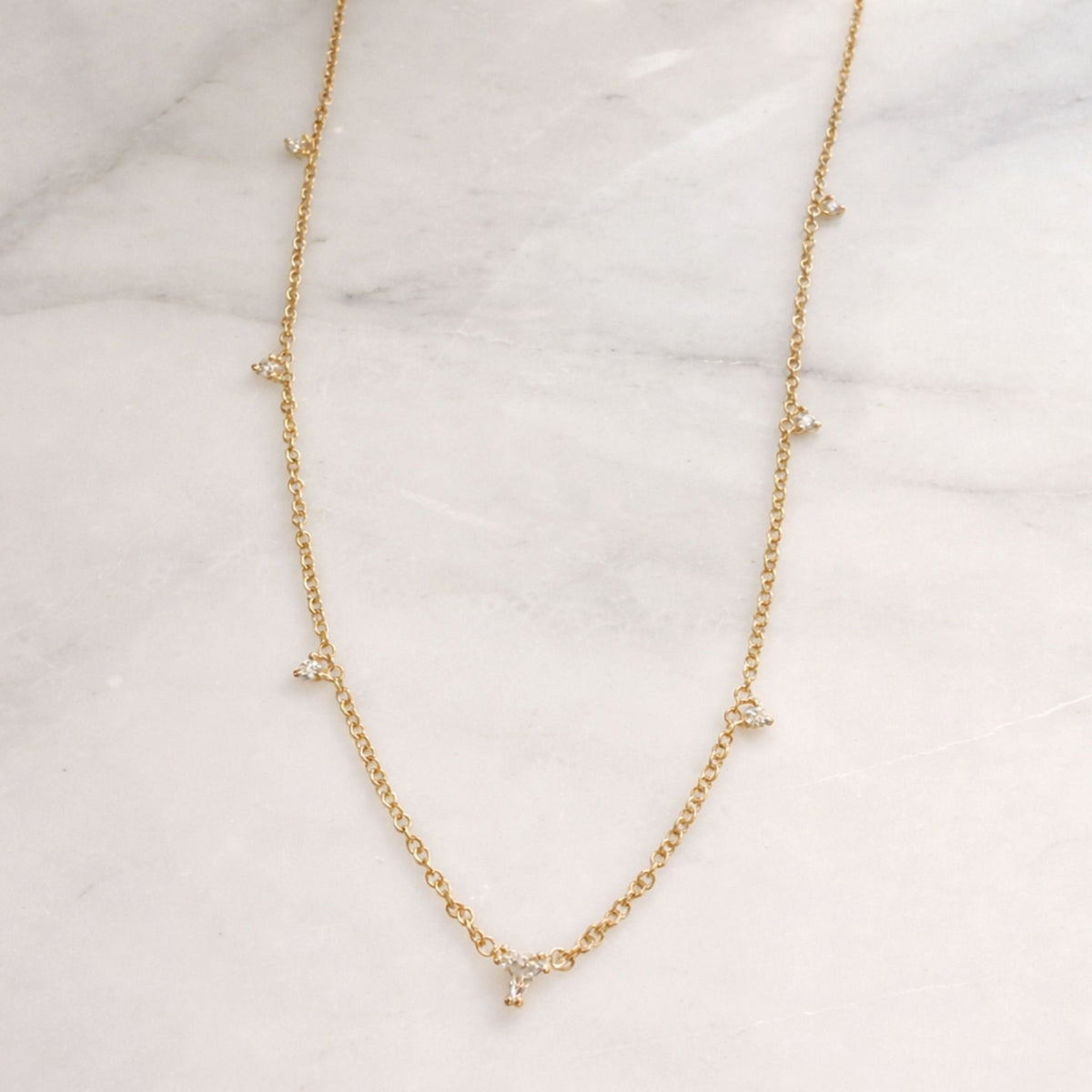 Diamond Station Necklace in 14K Yellow Gold - Camille Jewelry