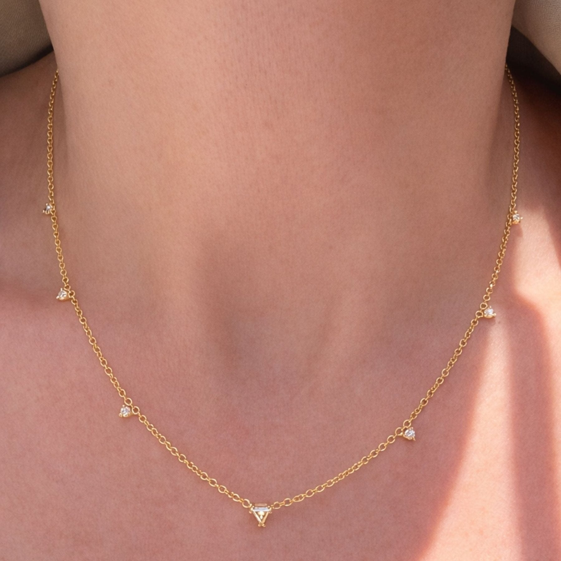 Diamond Station Necklace in 14K Yellow Gold - Camille Jewelry