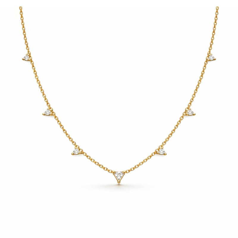 Diamond station necklace in 14K yellow gold with natural diamonds, a push present for a new mom by Camille Jewelry